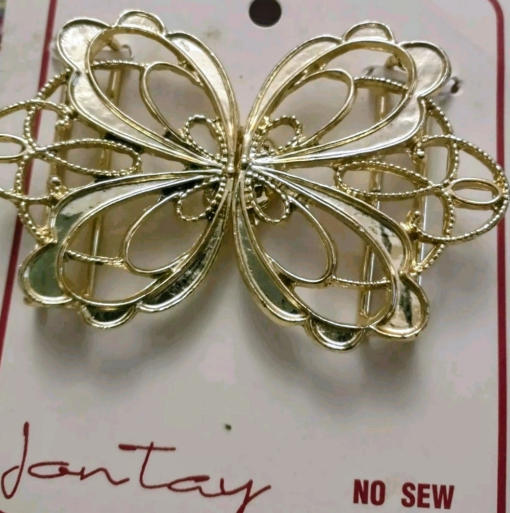 Jontay Vintage Clip on Gold-tone No Sew Butterfly Belt Buckle